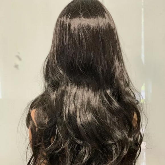 NEW WAVY CURLY LONG SYNTHETIC DARK BLACK HAIR 23" FULL WIG - Picture 3 of 5